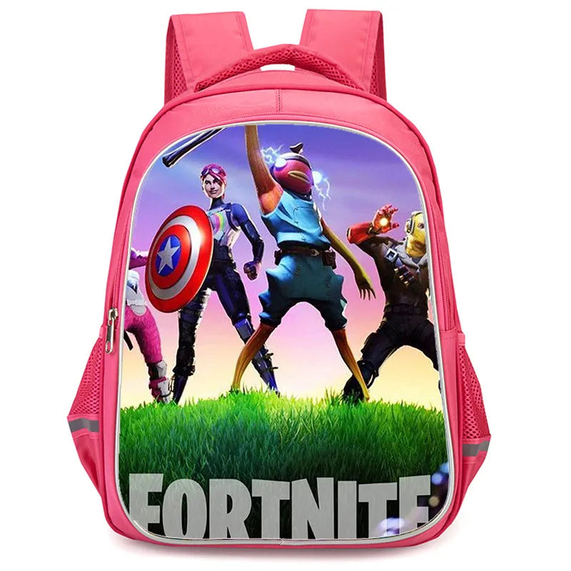 16 Inch Fortnite Cartoon Backpack Unisex for Boys Girls with Dual Zippers Large Capacity Lightweight Student Backpack
