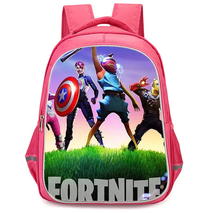 16 Inch Fortnite Cartoon Backpack Unisex for Boys Girls with Dual Zippers Large Capacity Lightweight Student Backpack