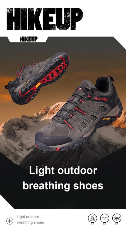 HIKEUP Hiking Shoes Men's Winter Climbing Trekking Sneakers for Men Leather Breathable Outdoor Anti-Skid Sports Work Shoes