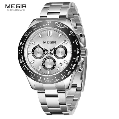 Montre homme MEGIR, marque de luxe, montre de sport à quartz, bracelet en acier inoxydable, étanche, chronographe, montre-bracelet