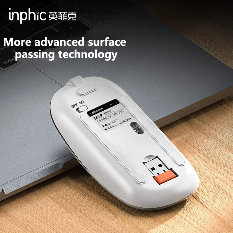 Inphic M1P Rechargeable 2.4G Wireless Mouse Battery Level Display Office Mute Ultra Thin Portable Mouse for Laptop