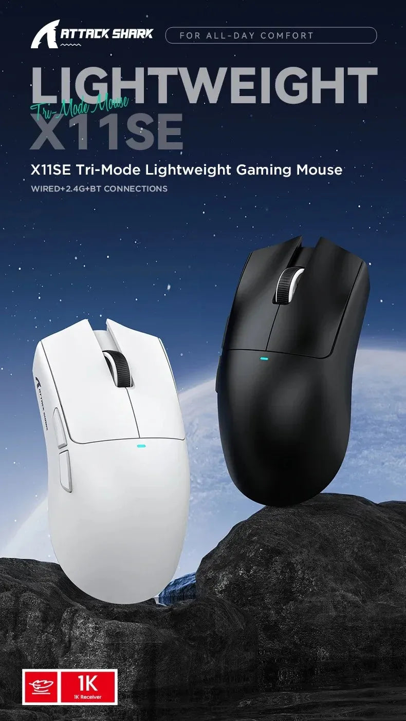 ATTACK SHARK X11SE Ultra-Light Wireless Gaming Mouse, 20 Million Cycles Life, PAW3311 Gaming, 22K DPI, 400 IPS, 40G, 1KHz, 65 Hours, 30mAH
