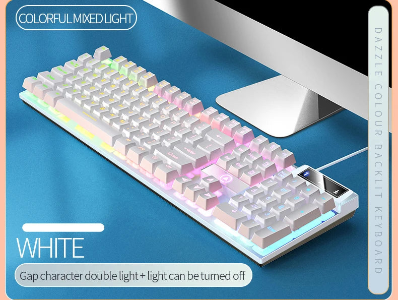 Kabelgebundene USB-Gaming-Tastatur mit Hintergrundbeleuchtung, 104-Tasten-Gamer-Tastatur für Computer/Laptop/PC, ergonomisches Design, Office-Gaming-Zubehör