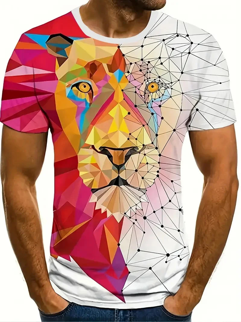 3D Plus Size Ανδρικά T-shirt με τύπωμα λιονταριού, καλοκαιρινά κοντομάνικα T-shirt με στρογγυλό λαιμό για άνδρες, Νέα σειρά με ζωικά μοτίβα λιονταριού, T-shirt και μπλούζες