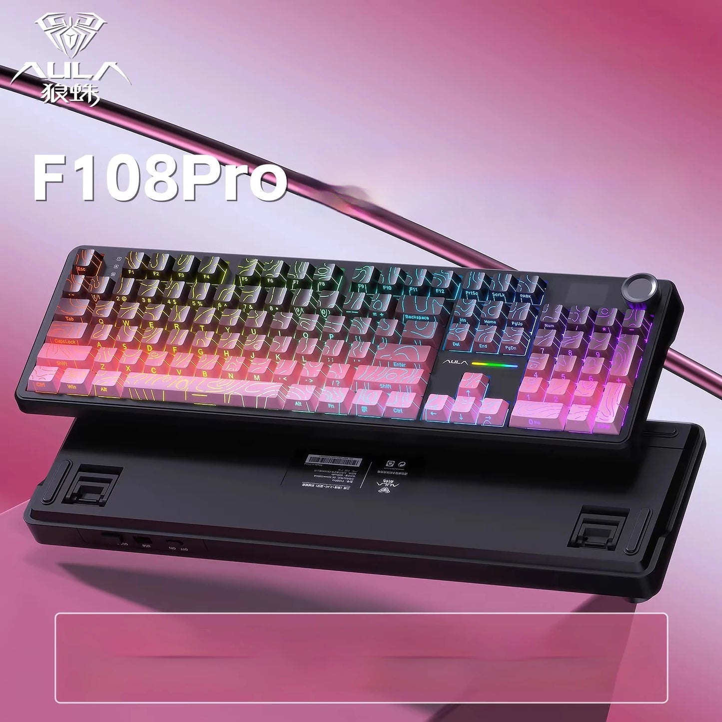 Teclado mecánico AULA F108 PRO personalizado con diseño 100%, retroiluminación RGB, Bluetooth inalámbrico, interruptor HiFi para gaming