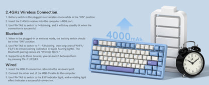 Womier SK75 75% Tri-Mode Aluminum Alloy Shell Blue Hot Swap Gaming Mechanical Keyboard RGB Wireless Gasket Mounted Keyboard