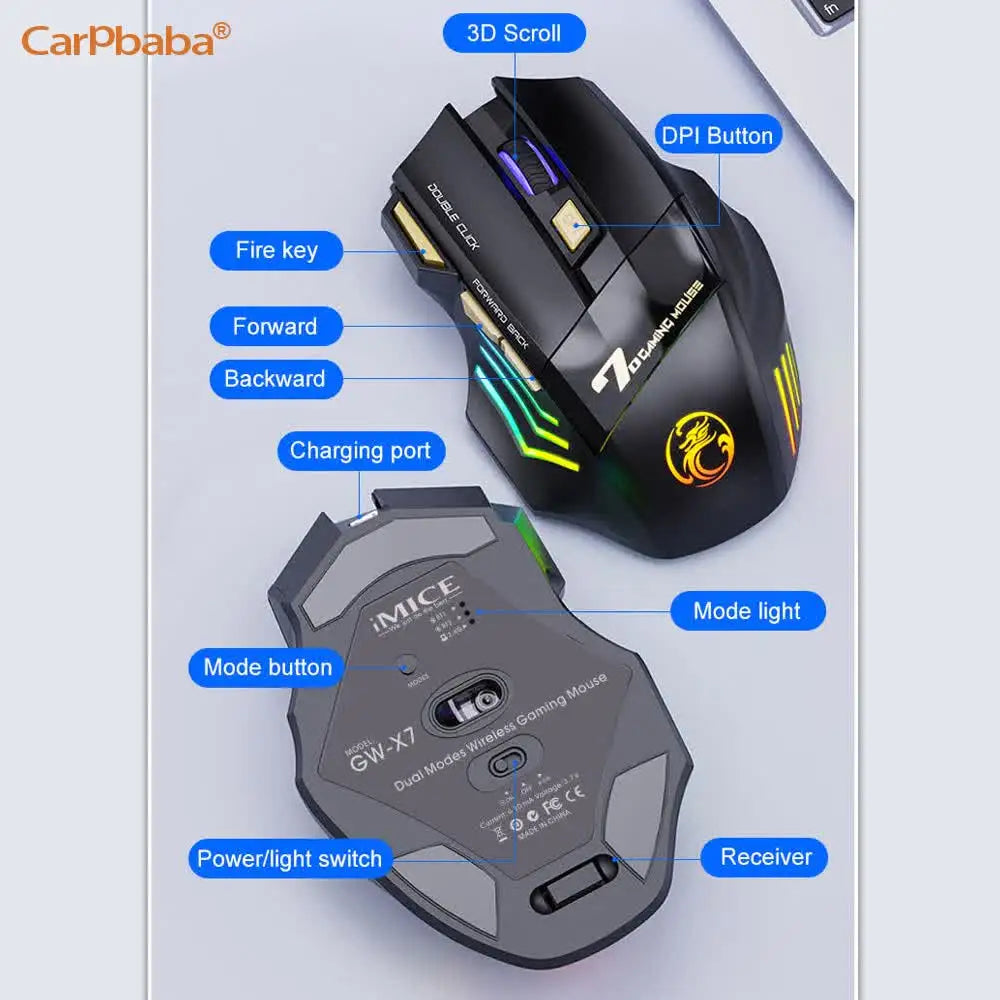 Wireless Mouse Bluetooth Wireless Mouse Rechargeable Computer Mouse Gamer Ergonomic Gaming Mouse RGB Backlit Silent Mice For PC