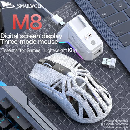 SMAILWOLF M8 Bluetooth Wireless Mouse, Three-Mode RGB Charging Base E-sports Gaming Mouse, PAW3311 Lightweight Gaming Office