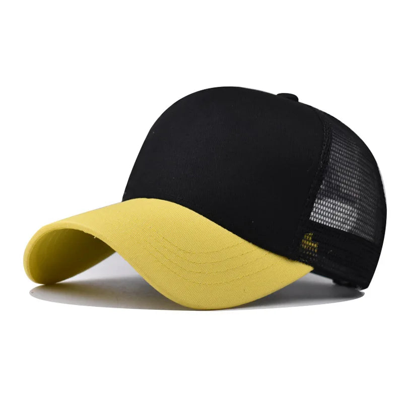 New 5 Pane Mesh Baseball Cap Adult Hip Hop Curved Snapback Hats Summer Sunshade Sun Hat Simple Trucker Cap Advertising