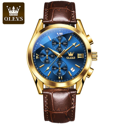 Orologio da polso cronografo da uomo OLEVS 2872 – Cinturino in pelle, impermeabile, lancette luminescenti, movimento al quarzo, stile sportivo di lusso