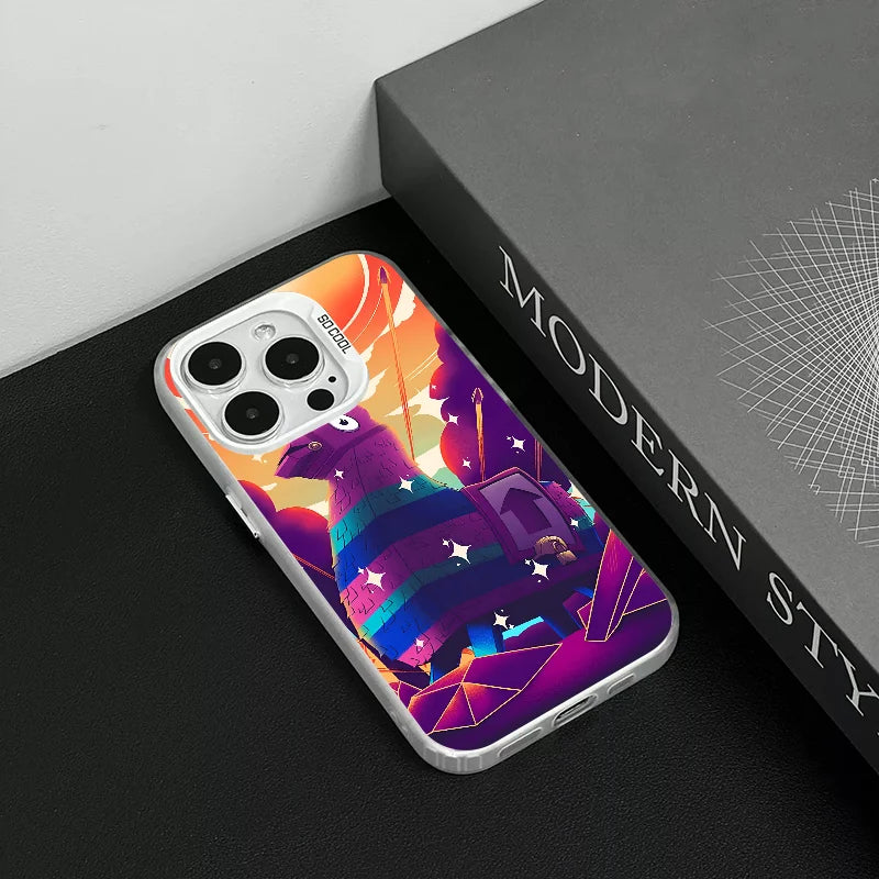 1pc Game F-Fortnite Phone Case IMD Color Silver Shell For iPhone 16, 15, 14, 13, 12, 11 Pro Max Plus