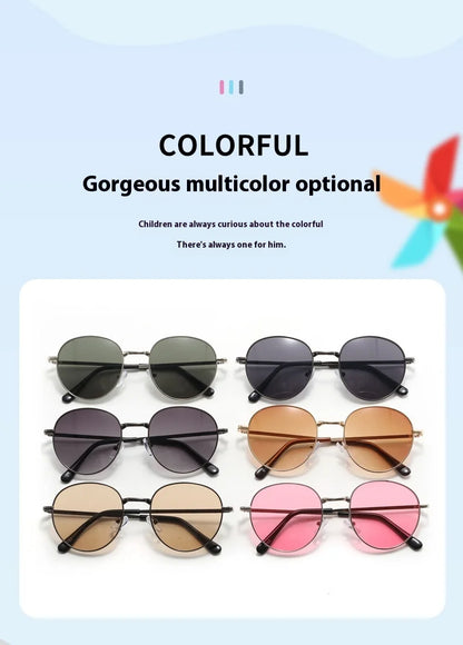 2025 New Straight Metal Sunglasses Boys And Girls, Small Oval Children's Glasses For Babies