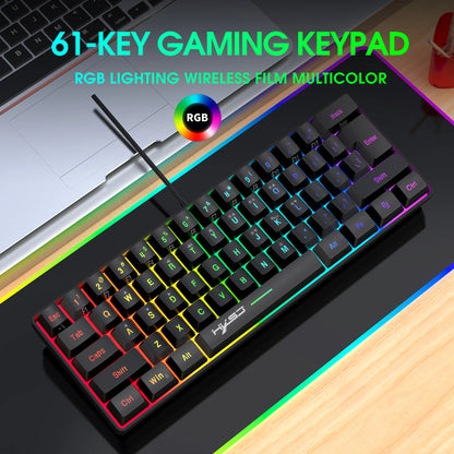 60% RGB Backlit Gaming Keyboard, Compact 61-Key Mini Wired Office Keyboard with Ergonomic Design, USB Connectivity Sleek