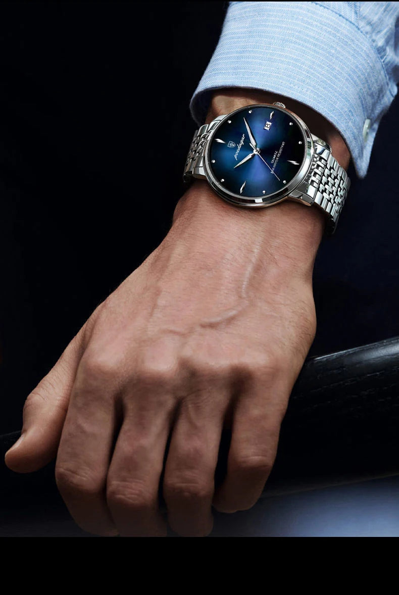 Reloj de hombre POEDAGAR Business de cuarzo, acero inoxidable, resistente al agua, fecha luminosa, reloj de pulsera de lujo informal para hombre