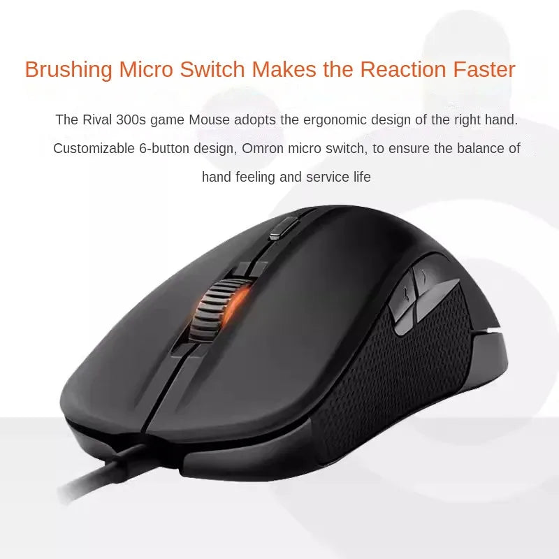SteelSeries Rival 300S Gaming Mouse Wired RGB Gaming Mouse with TrueMove1 Optical Sensor, 7200 CPI, 6 Programmable Buttons USB Gaming Mouse