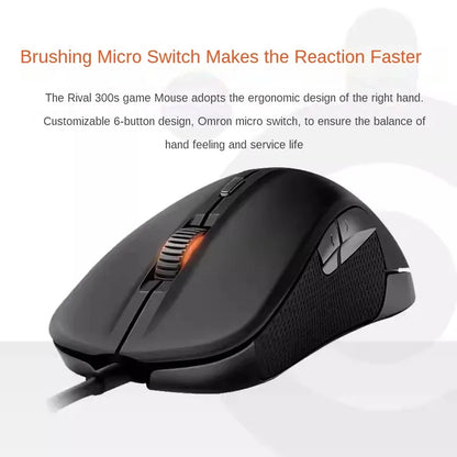 SteelSeries Rival 300S Gaming Mouse Wired RGB Gaming Mouse with TrueMove1 Optical Sensor, 7200 CPI, 6 Programmable Buttons USB Gaming Mouse