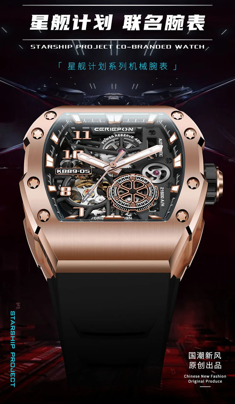 Custom Men's Watch Luxury Automatic Watches for Men High-end Hollow Rose gold Stainless Steel Mechanical Wrist Watch Reloj Clock