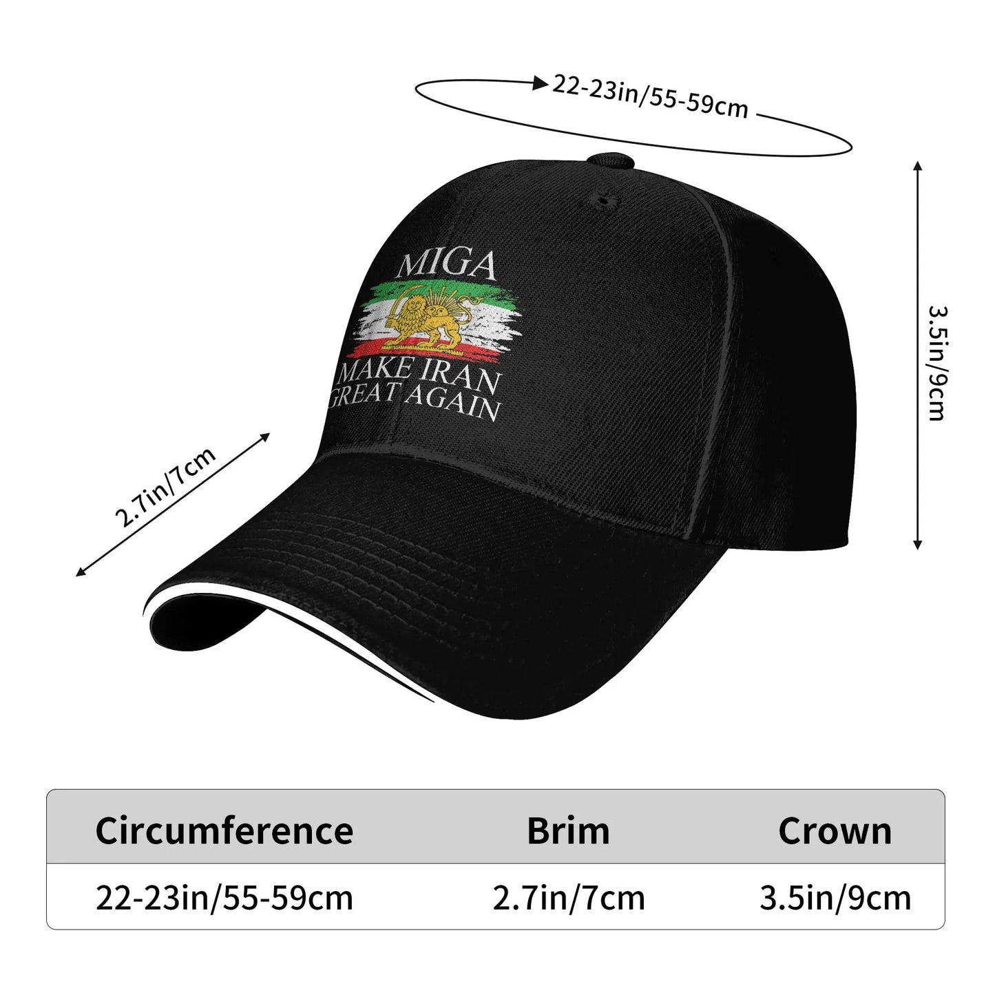 Make Iran Great Again Emblem Of Iran MIGA Gift Sun Baseball Cap Summer Unisex Trucker Hat High Quality Baseball Caps