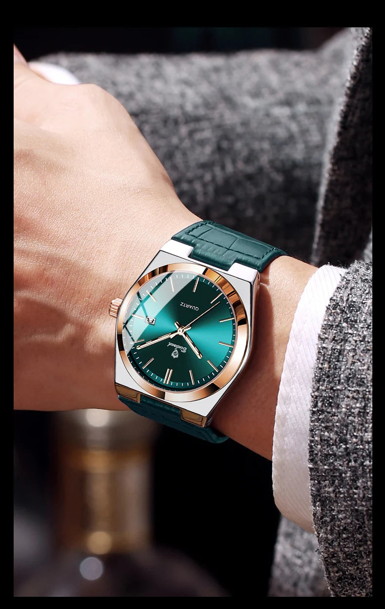 Montre-bracelet à quartz de luxe BINBOND pour homme – Étanche, lumineuse, avec date automatique – Style professionnel, sportif, tendance et décontracté – Bracelet en cuir