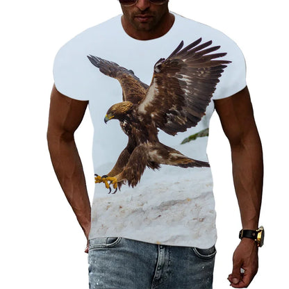 3D-geprint grappig adelaars-T-shirt voor heren, coole dierenprint, zomerse Harajuku-tees, losvallende tops met ronde hals en korte mouwen, T-shirts voor kinderen