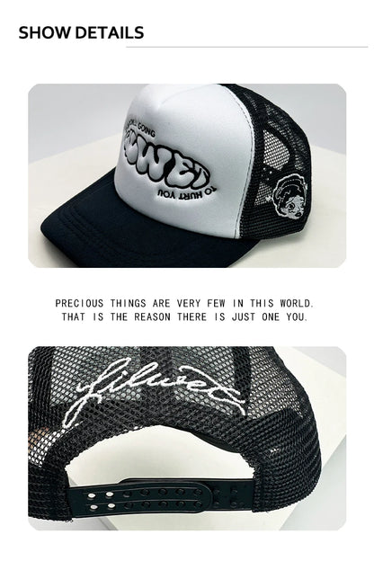 New Unisex Color Block Printed Letter Embroidery Baseball Hats Hip Hop Breathable Mesh Sunshade Street Trucker Caps Versatile