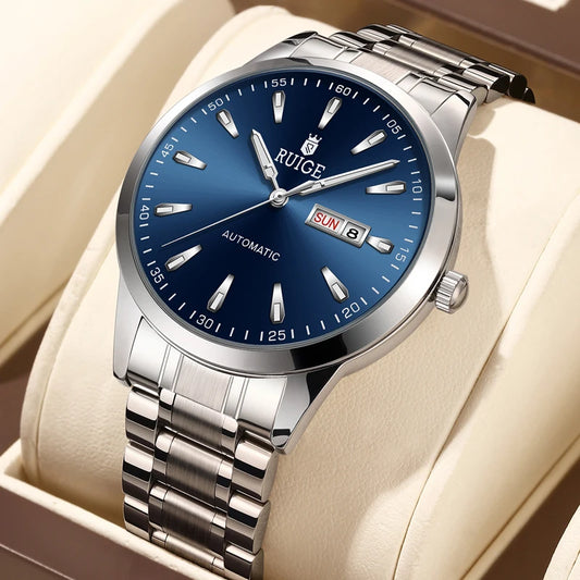 RUIGE Weekly Calendar Men's Fully Automatic Mechanical Watch Stainless Steel Business Men's Night Light Waterproof Versatile Wat