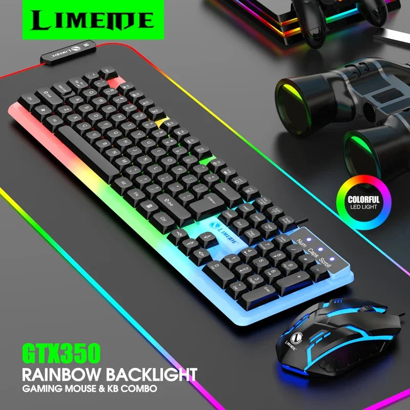 NG GTX350 Set gaming tastiera e mouse per computer e laptop, kit gamer con retroilluminazione LED, tastiera USB cablata GTX350 - Nero