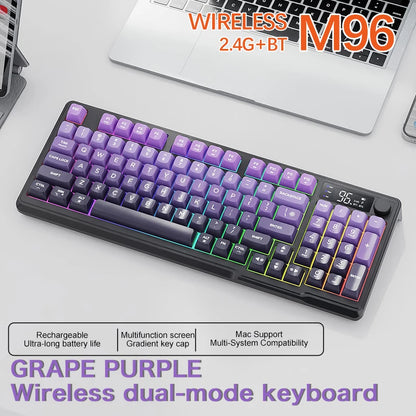 M96 kabellose Bluetooth-Tastatur FREEWOLF mit Digitalanzeige, RGB-Hintergrundbeleuchtung, 2000mAh-Akku & PBT-Tastenkappen für PC/Laptop