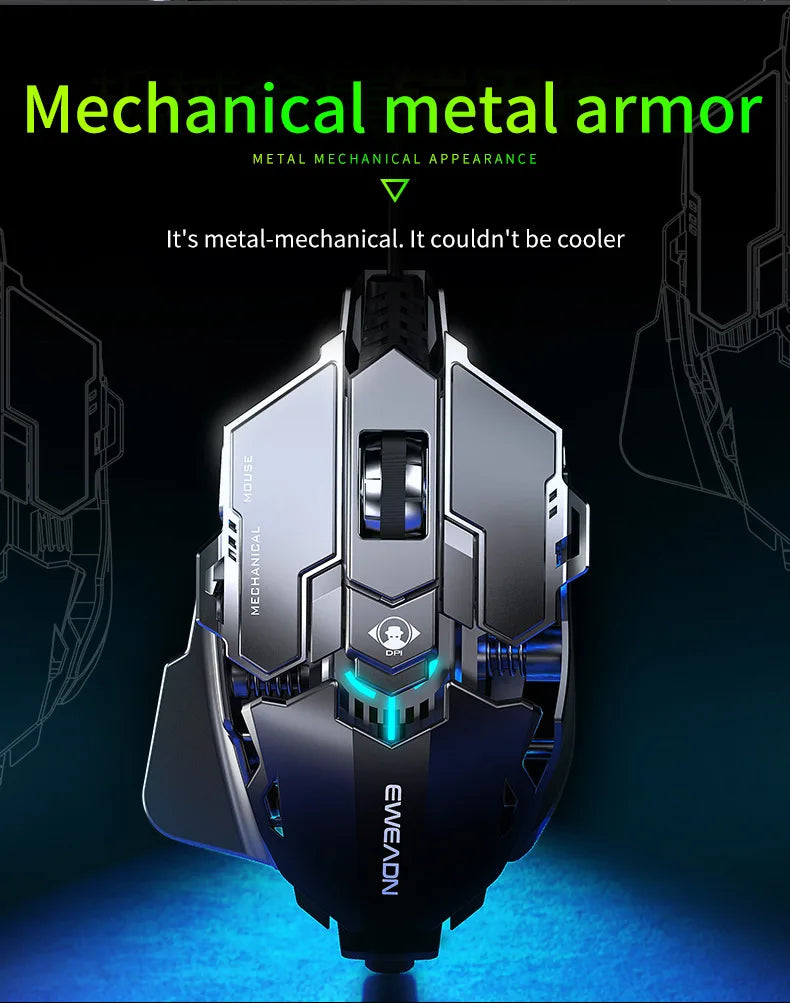 Mechanical Metal Gaming Mouse Wired Ergonomic RGB Backlit Game Mouse 12800 DPI Optical USB Mouse Computer Mouse For Desktop PC