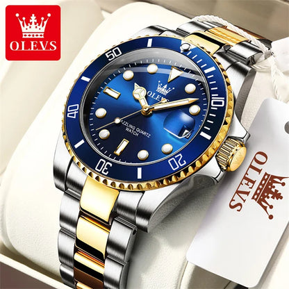 OLEVS Men's Watch Luxury Top Brand One-Way Rotating Outer Ring Design Quartz Watch for Men Auto Date Waterproof Wrist Watches