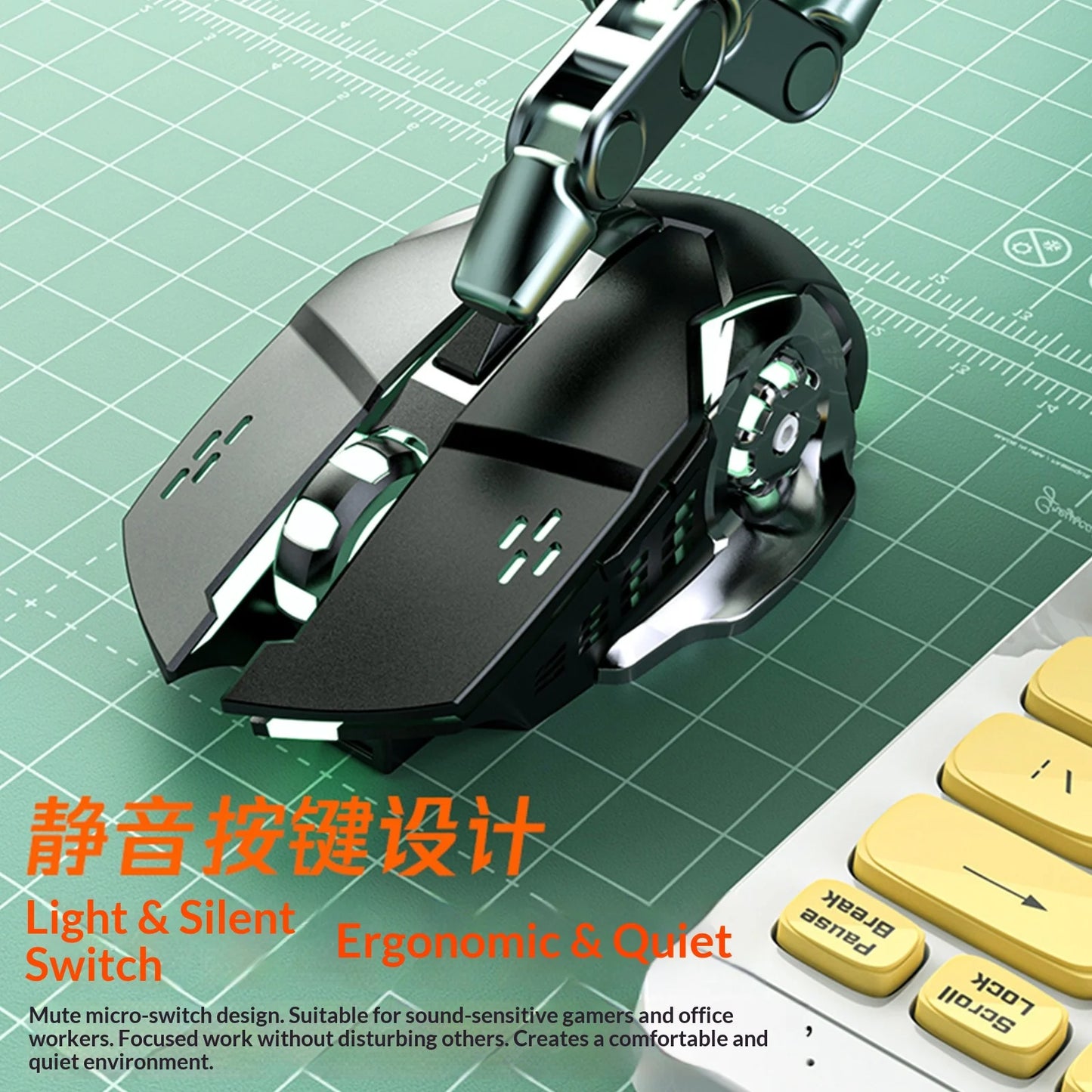 Wireless Mouse Silent Rechargeable Type-C Bluetooth 2.4G Dual Mode Ergonomic RGB Light for Laptop PC Office Home Gaming Daily Work