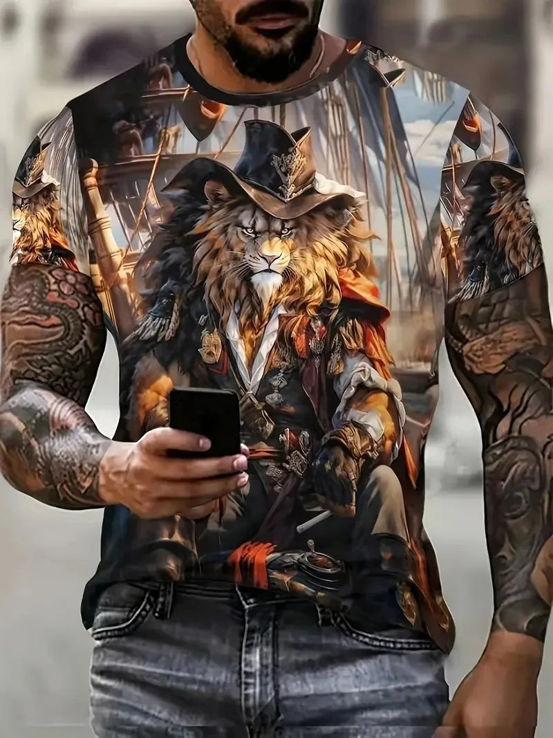 3D Plus Size Ανδρικά T-shirt με τύπωμα λιονταριού, καλοκαιρινά κοντομάνικα T-shirt με στρογγυλό λαιμό για άνδρες, Νέα σειρά με ζωικά μοτίβα λιονταριού, T-shirt και μπλούζες