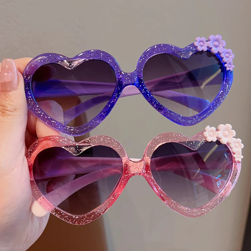 Baby Girls Cute Acrylic Heart Shape Flowers UV400 Sunglasses Children Outdoor Sun Protection Sunglasses Kids Sun Glasses
