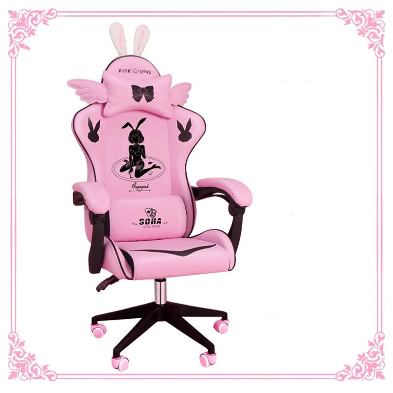 Pink Gaming Chair High-Quality Girls Cartoon Home Live Gamer Chair Comfortable Swivel Chair Adjustable Office Computer Chair