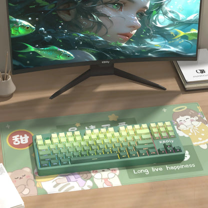 New 133 Keys Gradient Green Shine Through Keycaps Side Printed PBT Keycap Cherry Profile Double Shot for Mechanical Keyboards