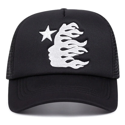Summer Embroidered Side Face Pentagram Men's and Women's Baseball Hats Outdoor Breathable Sunshade Mesh Hats Truck Driver Hats