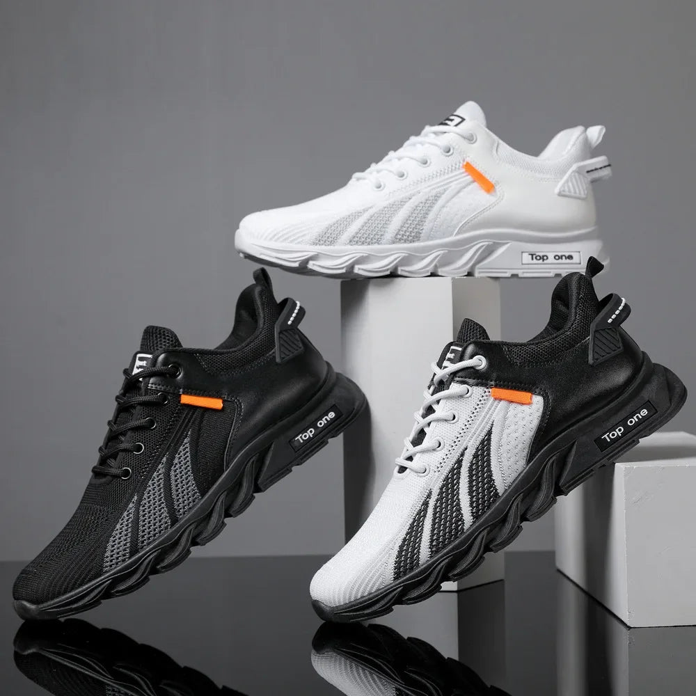 Moda Herrsneakers Mesh-skor Casualskor Snörskor för män Lätta vulkaniserade skor Promenadsneakers Zapatillas Hombre
