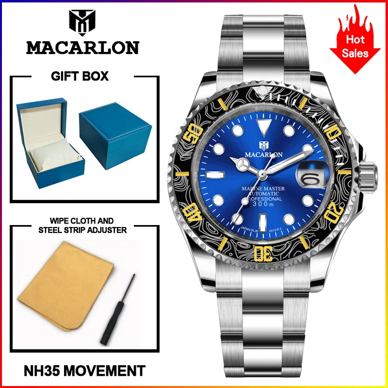 2026 MACARLON Design New Yacht series Mechanical Watch Men Carbon fiber ring mouth sapphire Stainless steel Waterproof Watch TOP