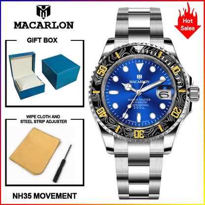 2026 MACARLON Design New Yacht series Mechanical Watch Men Carbon fiber ring mouth sapphire Stainless steel Waterproof Watch TOP