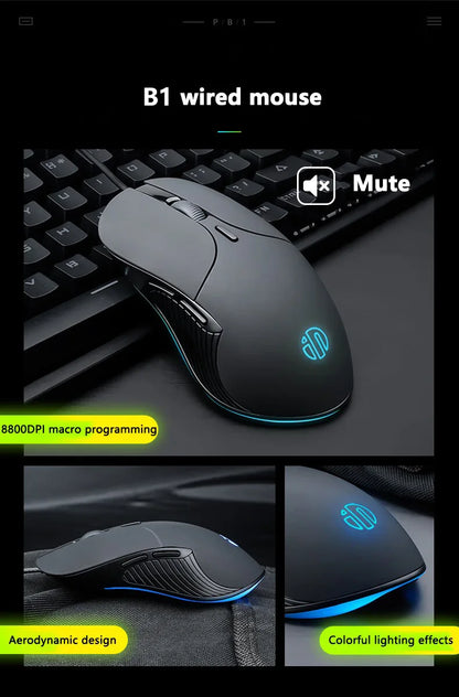 INPHIC B2 USB Wired Mouse, Silent Office Gaming Mouse for PC and Laptops