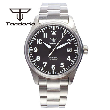 Tandorio 39 mm – męski zegarek automatyczny typu pilot nurkowy, mechanizm NH35/PT5000/Miyota8215, szafirowe szkło AR, wodoodporność 20 barów, świecące wskaźniki