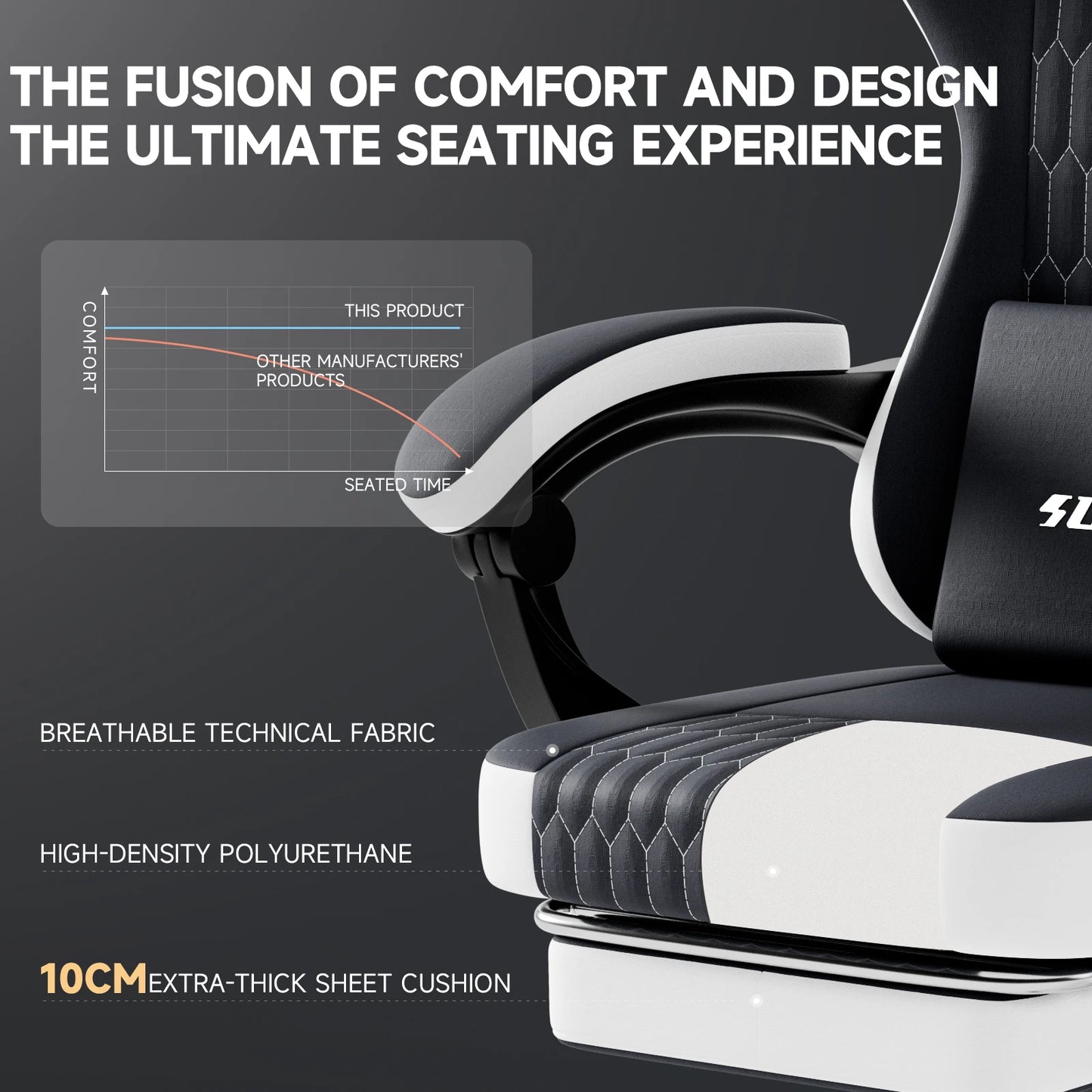 SUKIDA Gaming Chair Gamer Chair Ergonomic Office Chair Footrest Adjustable Lumbar & Pillows Gaming Chair