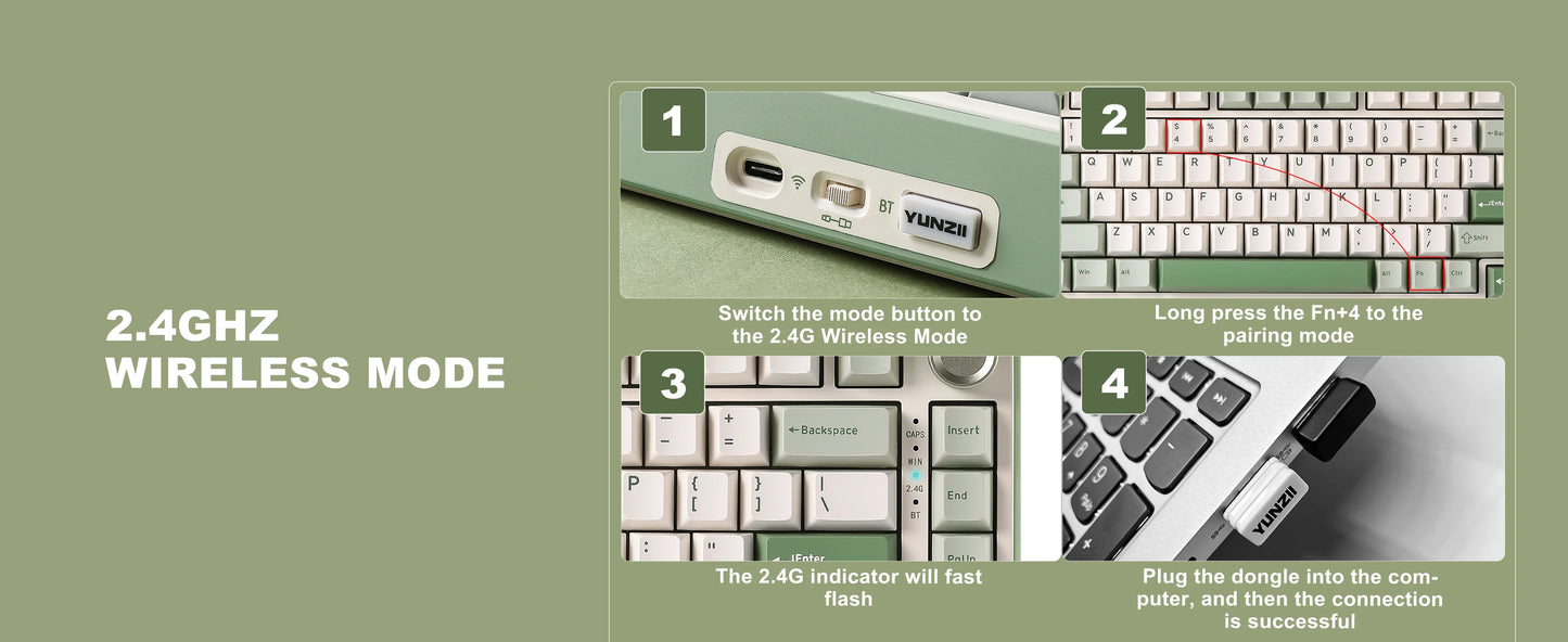 YUNZII B75 PRO Green Mechanical Gaming Keyboard, Gasket 75 Knob RGB Keyboard, BT/Wired/Wireless  Hot-Swap Custom Creamy Keyboard