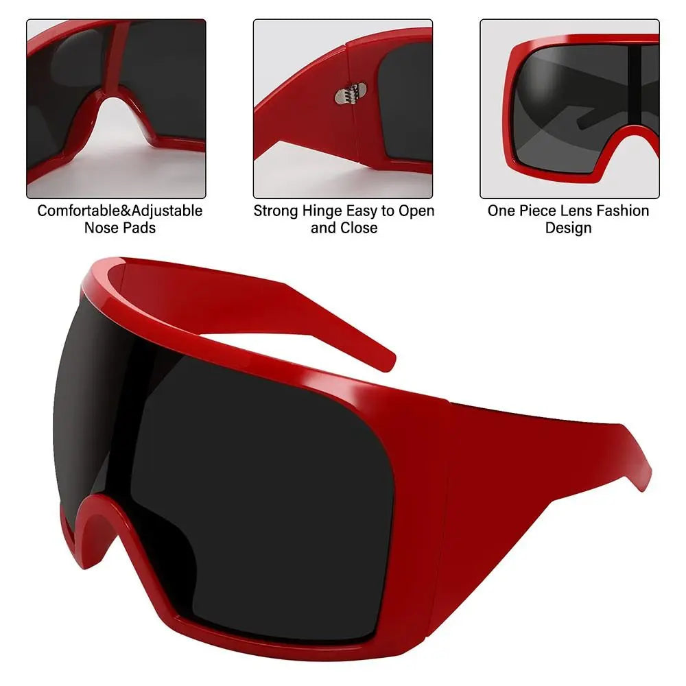 Futuristic Wrap Around Sunglasses Rave Curved Lens UV400 Protection 2000'S Eyewear Oversized Y2K Sun Glasses for Women & Men