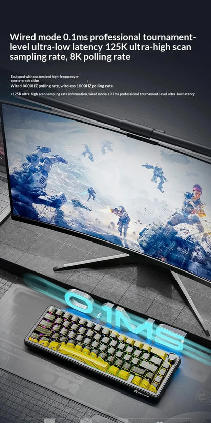 Tastiera gaming wireless Attack Shark X65 PRO HE con switch magnetici, 8K RT 0.001mm, incisione laterale, Bluetooth, per Windows, Mac e PC
