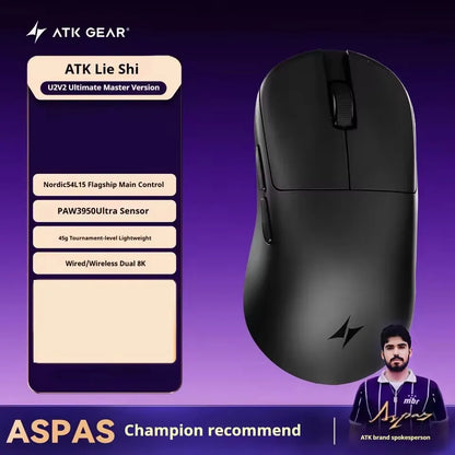 NEW ATK U2 V2 Mini Ultimate Wireless Gaming Mouse Tri-model Lightweight PAW3950 Ultra 8KHz 500mAh Custom Ergonomic E-sports Mouse