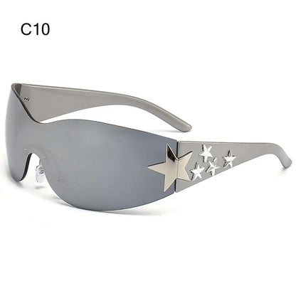 Rimless Y2K Sunglasses Women Men Punk Goggle Trendy Shield Sun Glasses UV400 3D Five Star Rhinestones Eyewear 2024