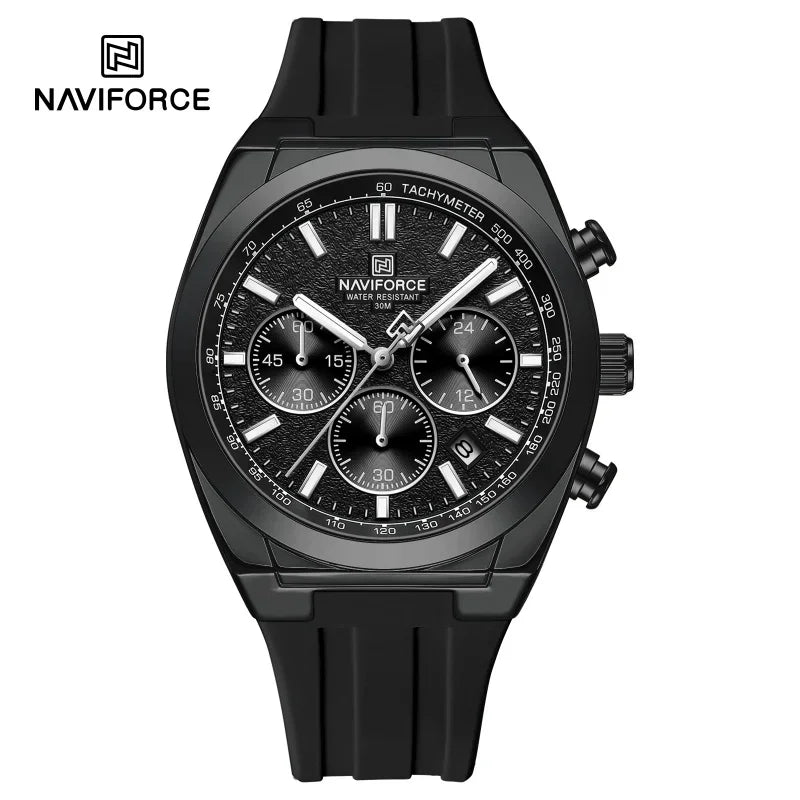 Pánské náramkové hodinky NAVIFORCE – luxusní a sportovní styl, quartzový strojek, 24hodinový displej, okénko s datem, chronograf, vodotěsné – tip na dárek pro muže