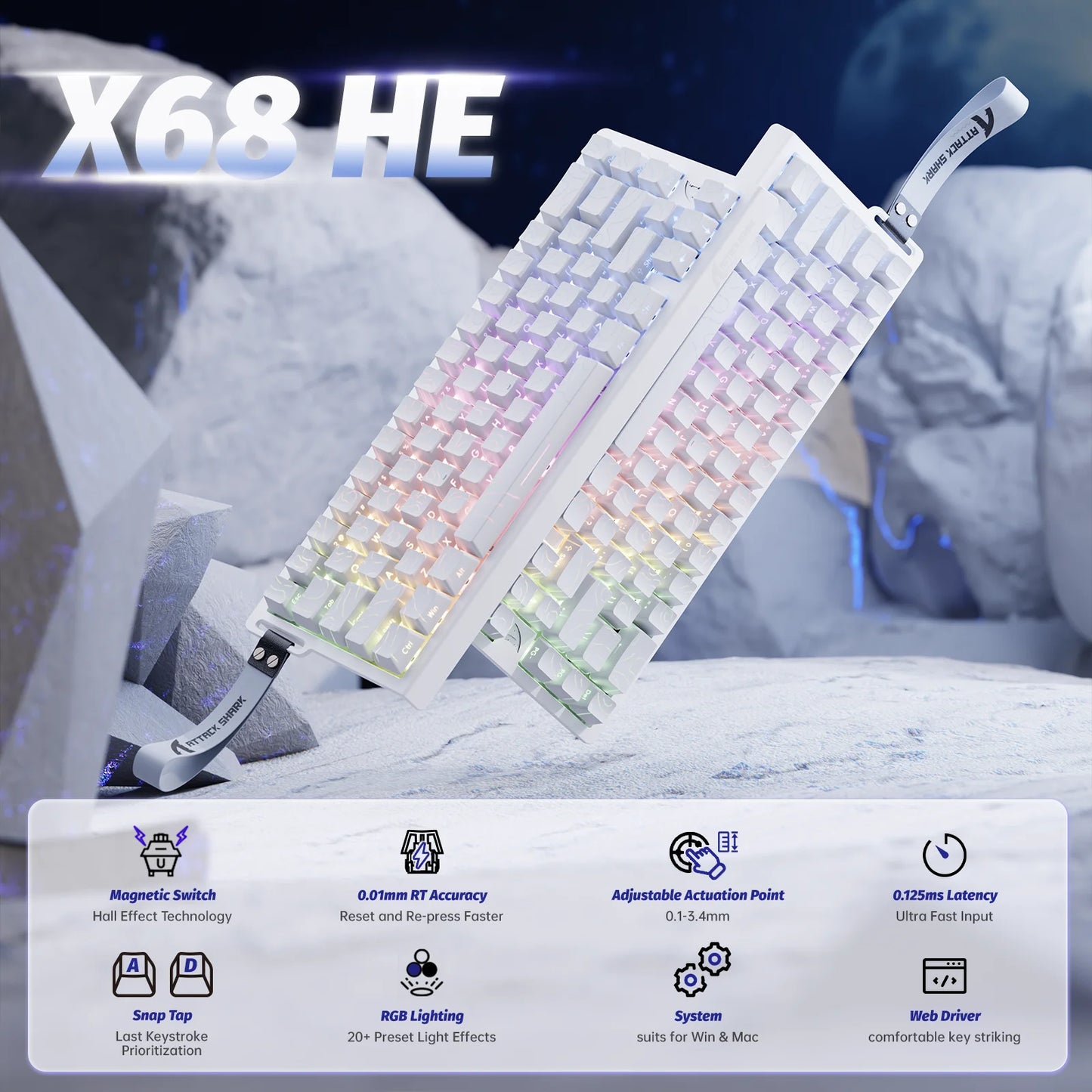ATTACK SHARK X68 HE Rapid Trigger Magnetic Keyboard 8KHz Wired Gaming Keyboard, 60% RGB Hall Effect Keyboard with 0.01mm RT Accuracy, Snap Tap & DKS for PC/Mac