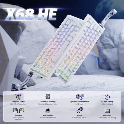 ATTACK SHARK X68 HE Rapid Trigger Magnetic Keyboard 8KHz Wired Gaming Keyboard, 60% RGB Hall Effect Keyboard with 0.01mm RT Accuracy, Snap Tap & DKS for PC/Mac